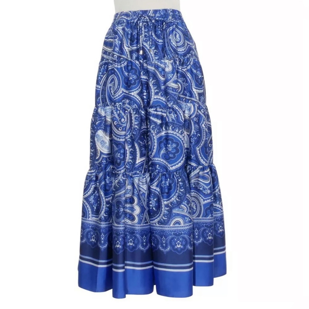 Ralph Lauren cobalt blue paisley tiered skirt - Picture 3 of 7